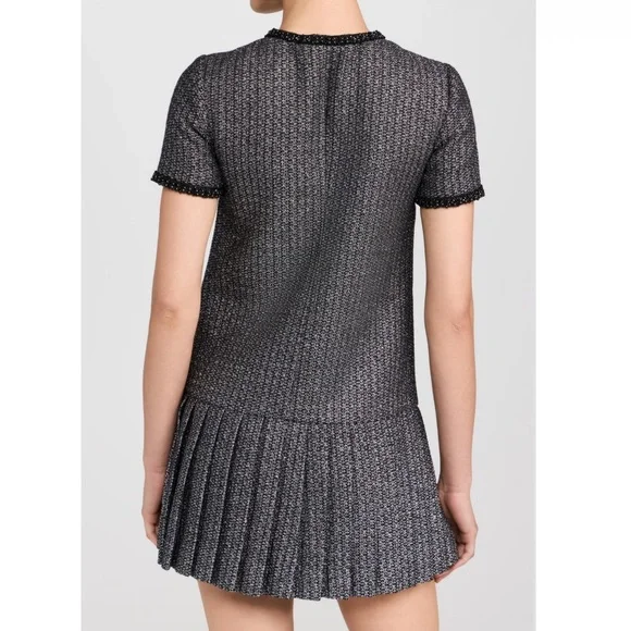 Self Portrait NEW Metallic Boucle Rhinestone Button Pleated Hem Mini Dress US 12 - Picture 6 of 14